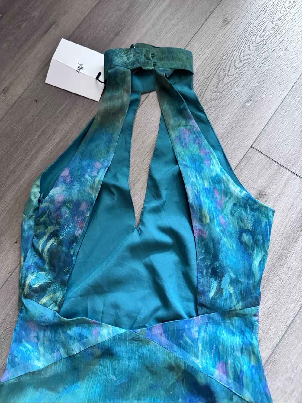 Halter Keyhole Maxi Dress in Green and Blue Marble - Picture 13 of 16
